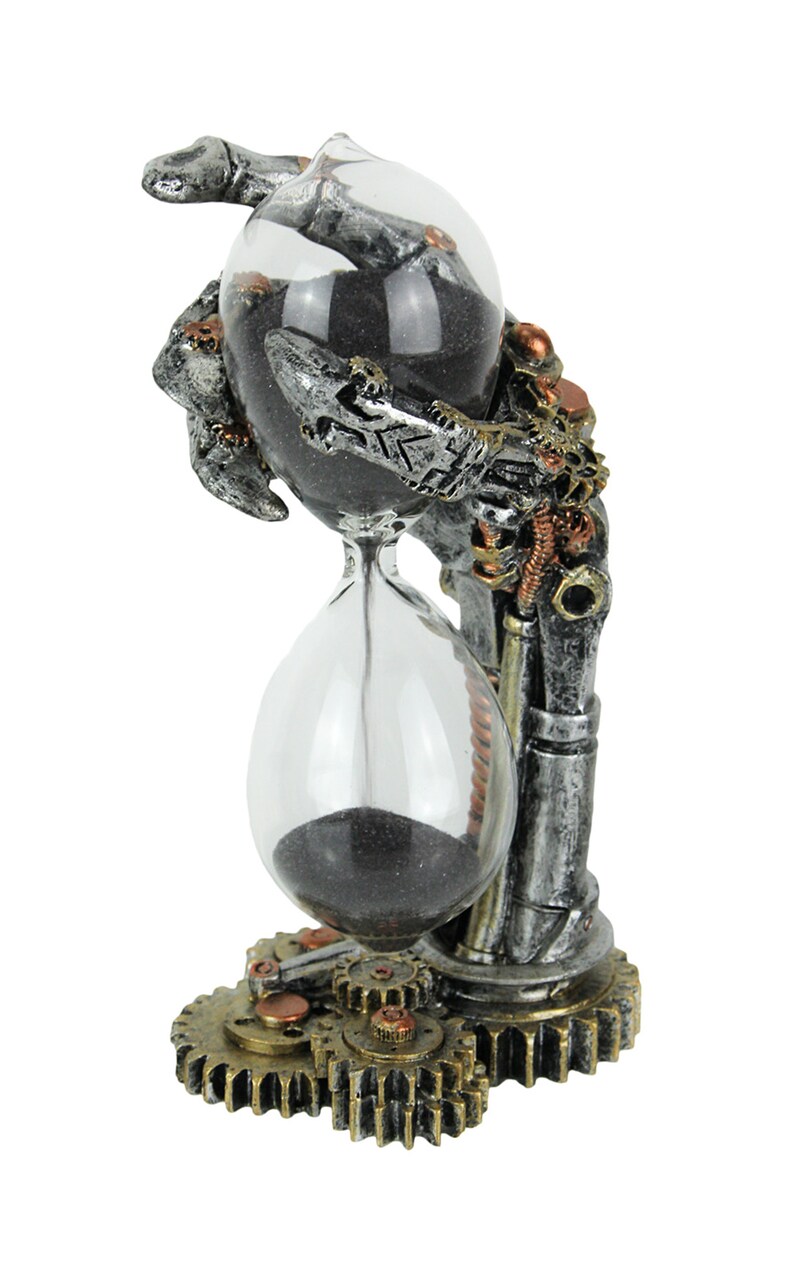 Creepy Steampunk Mechanical Skeleton Hand Metallic Finish Hourglass Sand Timer